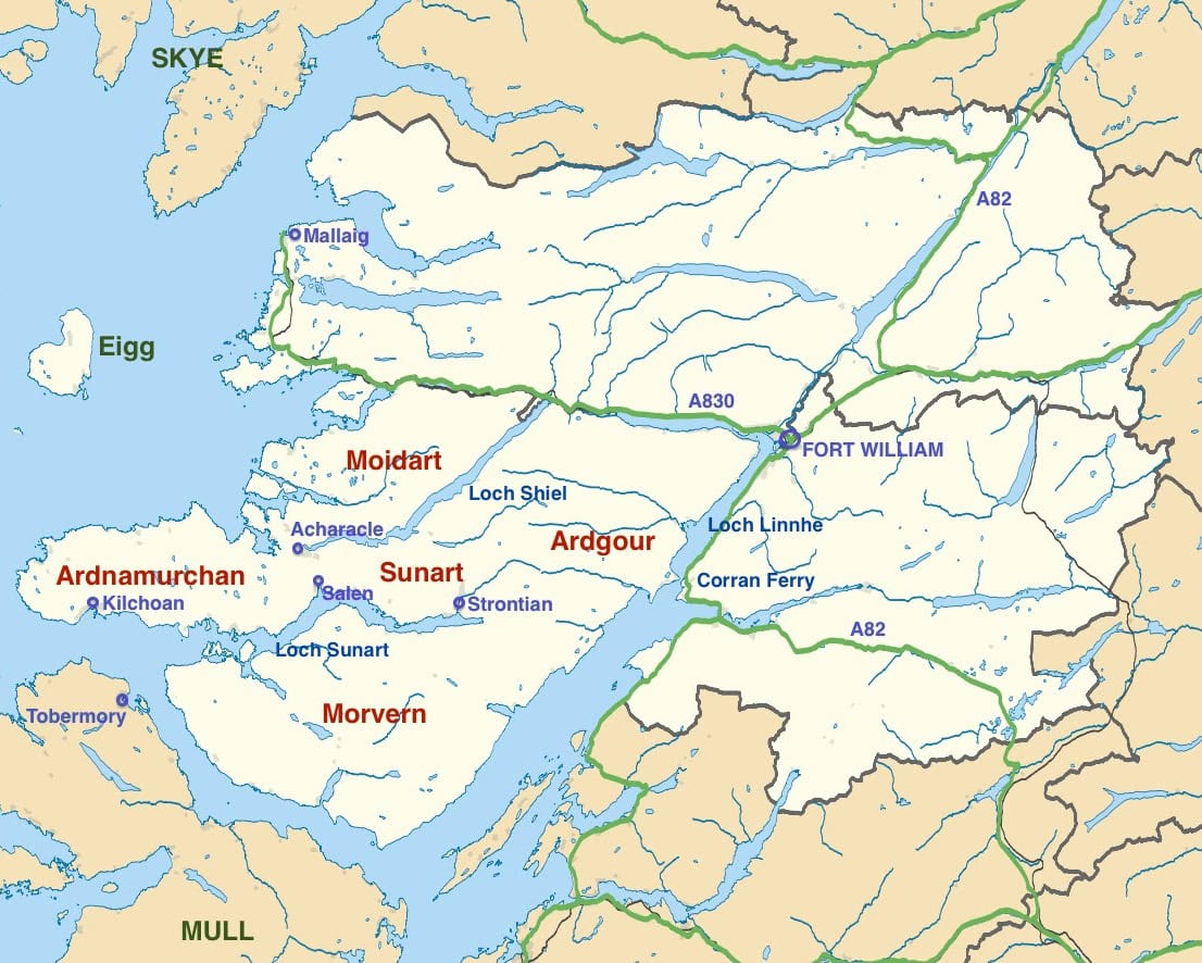 Karte von Ardnamurchan und den westlichen Halbinseln