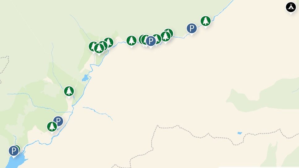 Glen Etive Karte mit illegalen Stellplätzen